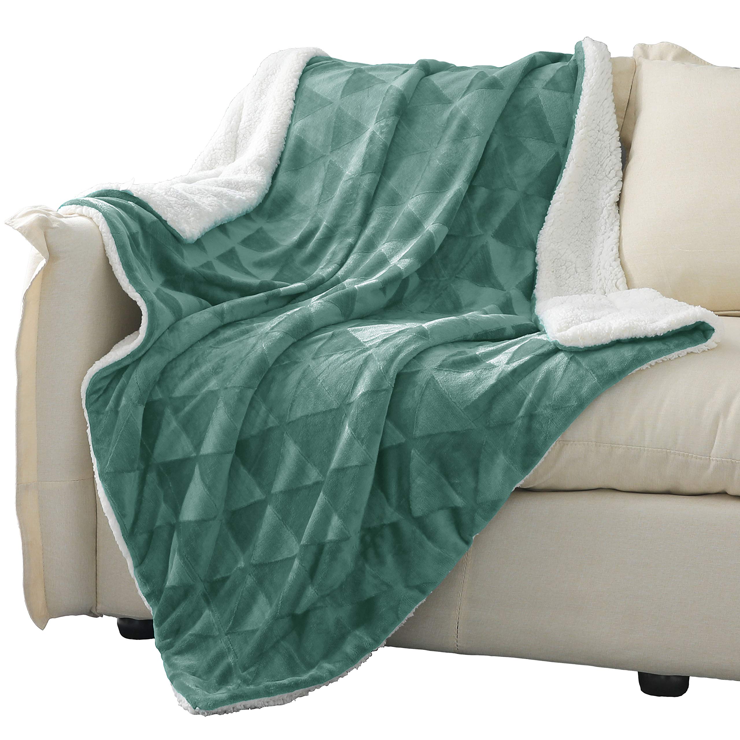 Exclusivo Mezcla50"x70" Sherpa Fleece Throw Blanket, Reversible Brushed Flannel Blankets and Soft Throws for Couch, Sofa, Bed, Super Cozy Thick and Warm, Celadon