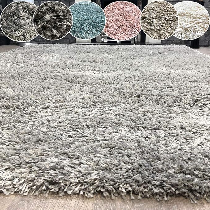 Modern Style Rugs Silver Grey Shaggy Rug Soft Touch Thick Quality Dense