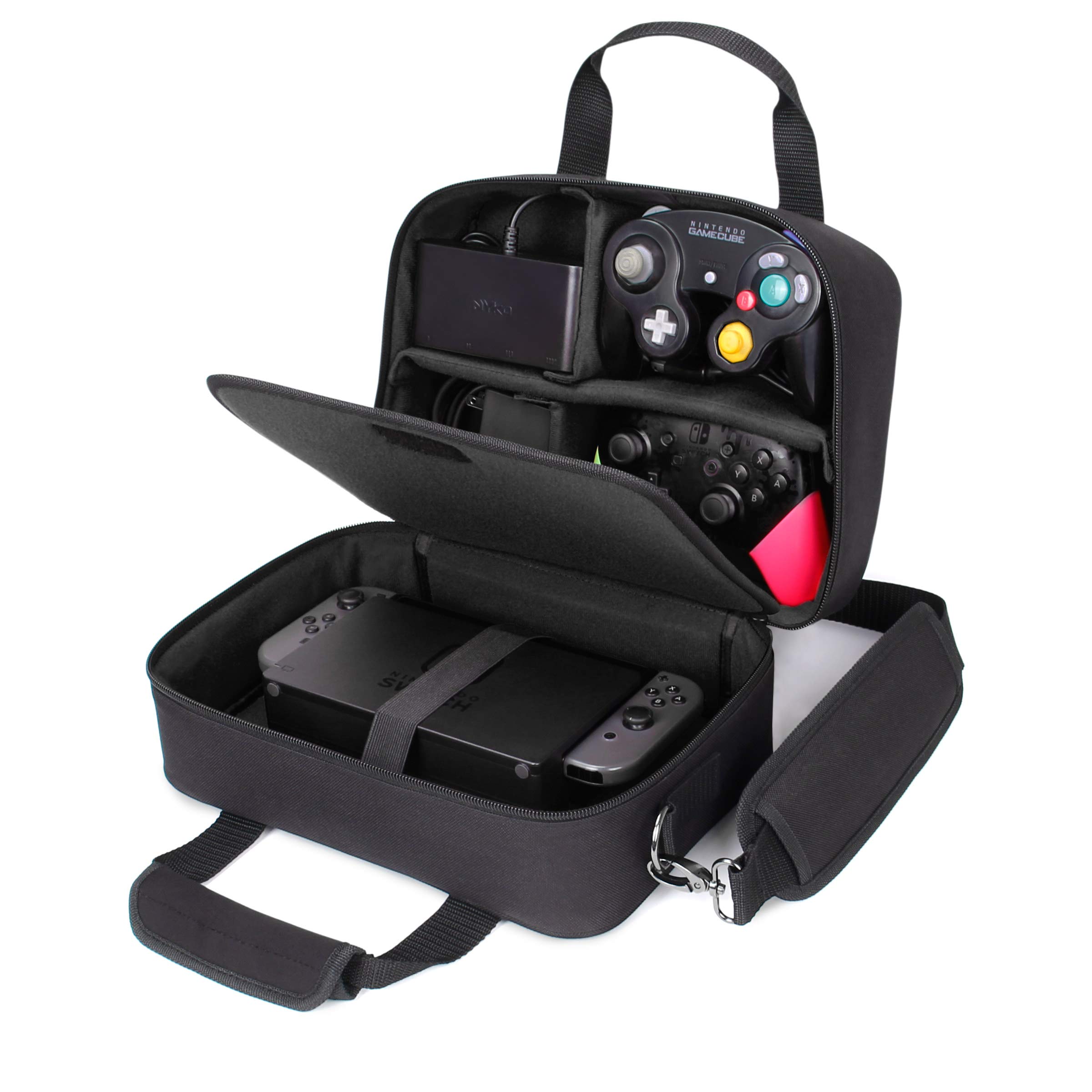 USA Gear Sling Bag Compatible with Nintendo Switch 2, Dock Station, Gamecube / Pro Controller, Joy Cons & more Nintendo Switch 2 Accessories - Customizable Interior, Shoulder Strap - Black