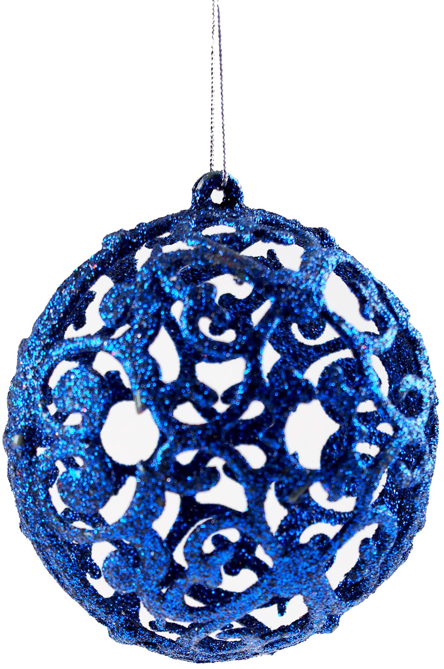 Set Of 6 Deep Navy Blue Filigree Lace Christmas Tree Baubles