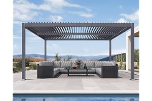 PURPLE LEAF Louvered Pergola 13' x 15' Large Patio Aluminum Pergola Modern Outdoor with Adjustable Roof for Deck Garden Yard Hardtop Gazebo