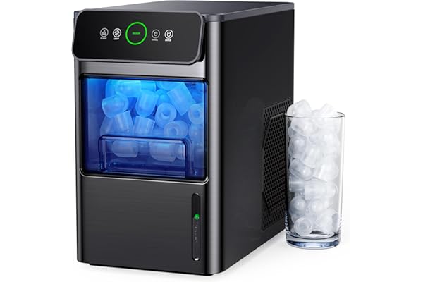 Silonn Ice Maker Coutertop Machine - Portable Ice Cube Maker, 20lbs of Bullet Ice per Day, 6 ice cubes in 6 Mins, Visible Water Level Window, Stainless Steel, Ideal for Kitchen, Office, Camping