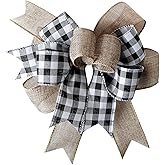 SIMISI RIBBON Christmas Buffalo Plaid Bow Burlap Black White Plaid Bows for Wreath Kitchen Decor (9.5 x 13 inch)