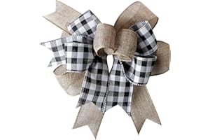 SIMISI RIBBON Christmas Buffalo Plaid Bow Burlap Black White Plaid Bows for Wreath Kitchen Decor (9.5 x 13 inch)