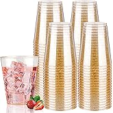 Goodluck 10 oz 100 PCS Gold Glitter Plastic Cups, Disposable Glitter Cups, Elegant Plastic Cocktail Glasses, Fancy Party Cups