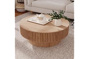 FGXJY Round Coffee Table with Storage, Modern Wooden Coffee Table with Solid Wood Veneered, Circle Center Table Accent Tea Table for Living Room Apartment Small Space (31.5''L × 31.5''W × 14''H, Natural)