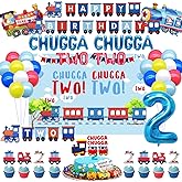 Chugga Chugga Two Two Party Decorations - Train 2nd Birthday Cake Topper & Supplies