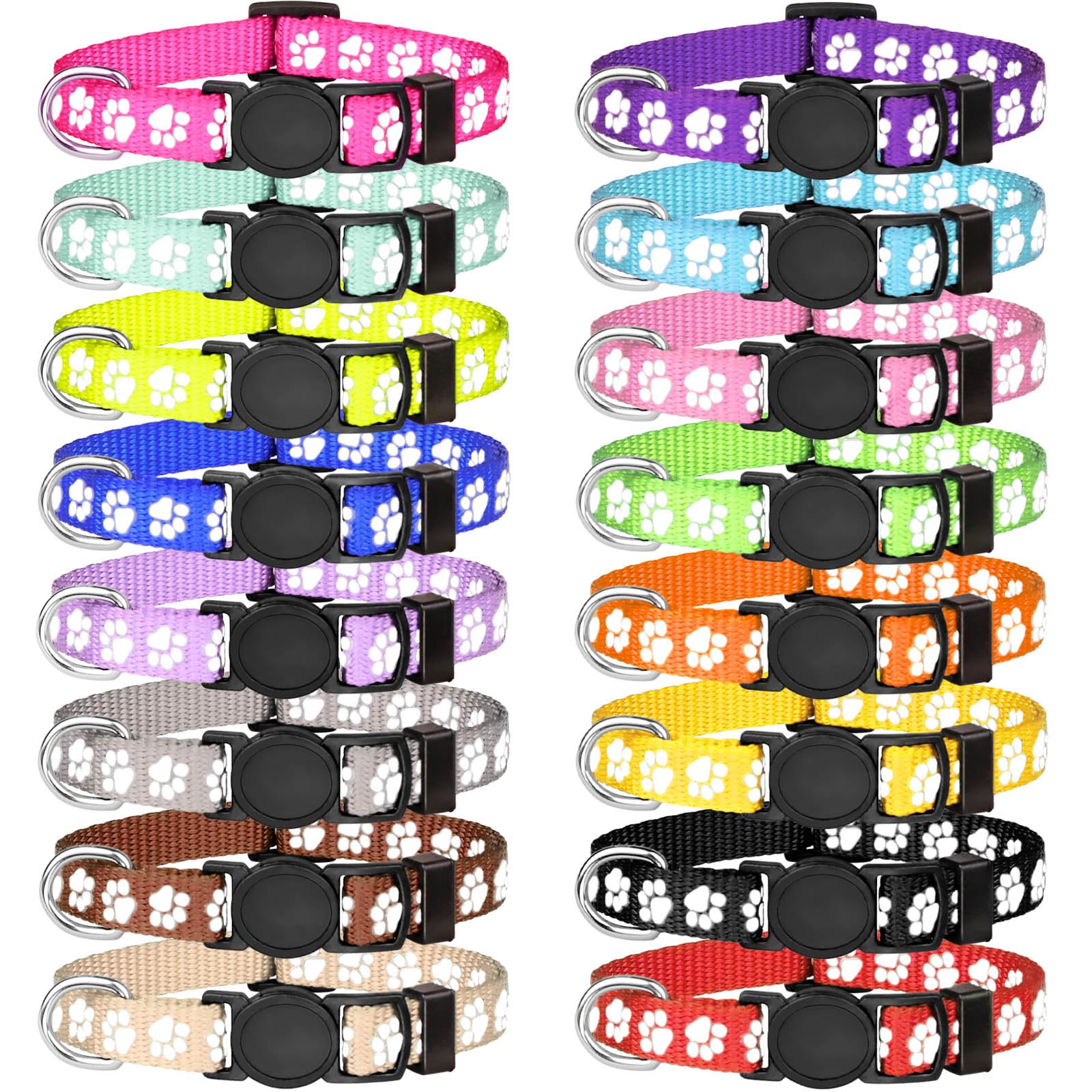 Photo 1 of 16 PCS Puppy Collars for Litter - Puppy Collars for Small Puppies Paw Print Safety Nylon Glow in The Dark Whelping Litter Collars(Small)