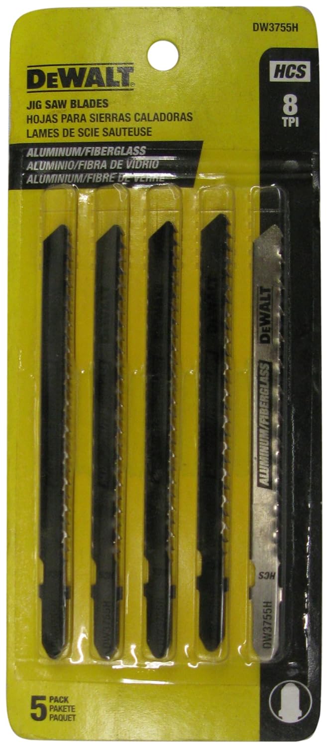 DEWALT DW3755H 4-Inch 8 TPI Aluminum/Fiberglass Cut HCS T-Shank Jig Saw Blade (5-Pack)