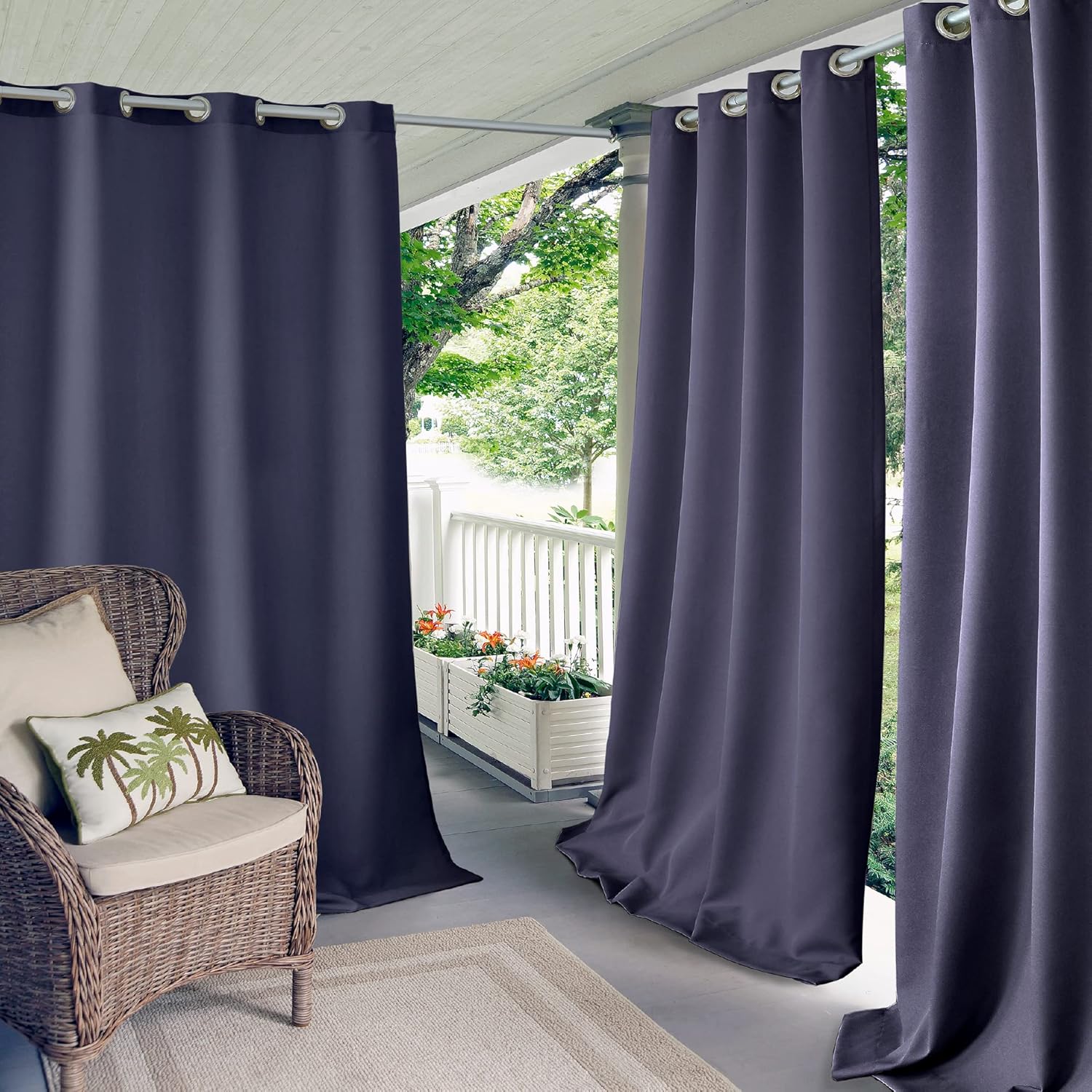 Outdoor Curtains - Elrene Home Fashions Connor Solid Indoor/Outdoor Curtain, Single Panel, 52 inches X 84 inches, Blue