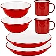 Lost & Found 6 Piece Premium Enamel Set for Two | Bowl Deep Dish Plate Mug | Outdoor Camping Hiking Vanlife Enamelware Dining Mess Kit (Backcountry-Hut Red)