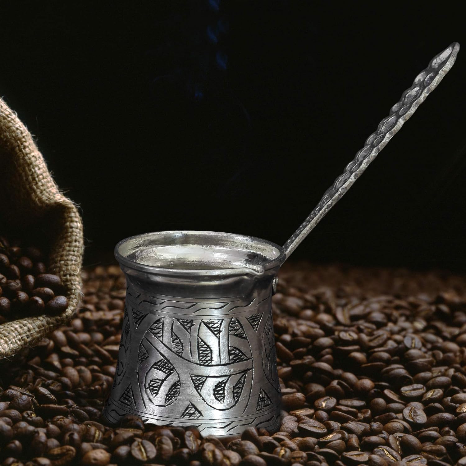 Cobre Plateado con Diseño Tallado, 6 porciones Olla de Cobre Martillado  Otomana Hecha a Mano Nosy Nomad Cafetera Turca: Cezve Cafetera para Café  Turco Cafetera Arabe Ibrik con Mango Cafeteras de émbolo