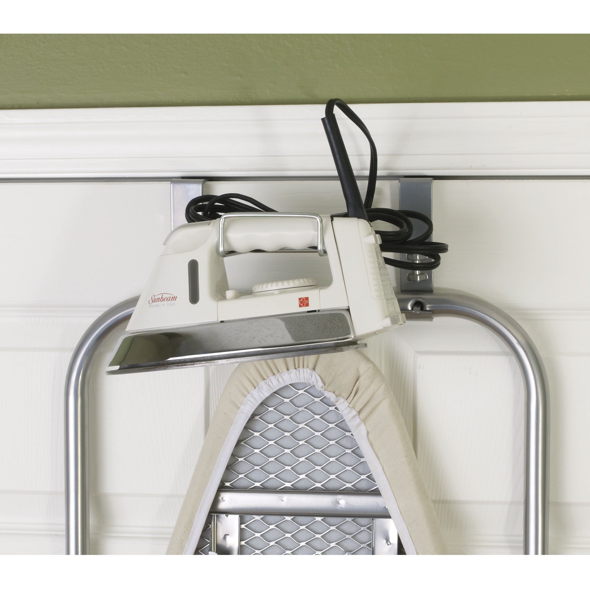Household Essentials 144222 Over The Door Small Ironing Board with Iron Holder, Natural Cotton Cover Silver