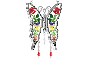 KY&BOSAM Butterfly Suncatcher for Window Hanging DIY Mom Gift Ornament Pressed Flower Between Wings Glass Metal Engraved No Charm Gift for Mom Mother's Day Valentine's Birthday Thanksgiving Christmas