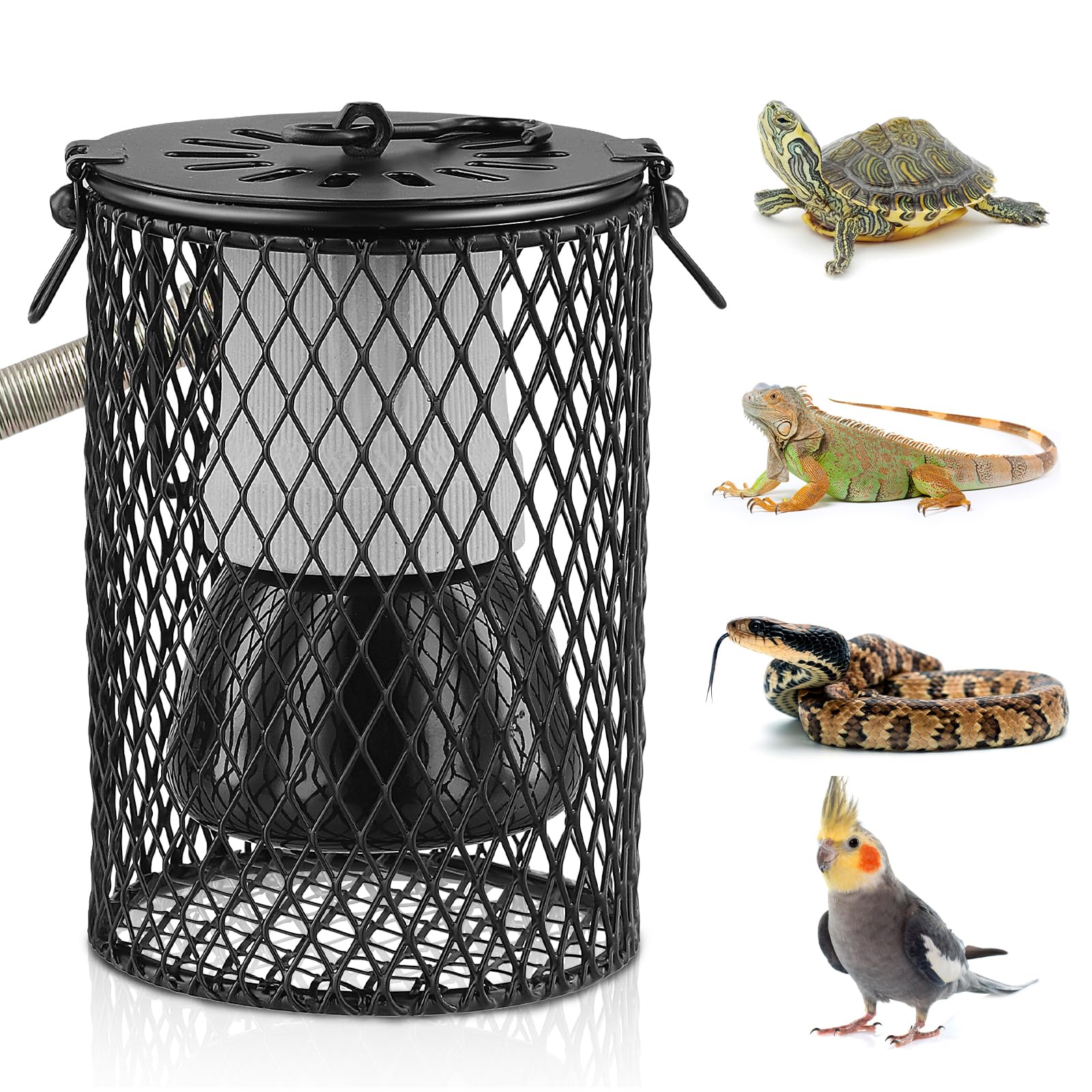 HOUSINN Reptiles Ceramic Heating Lamp with Guard,Anti-scalding Lampshade,100W Ceramic Heat Lamps Lampshade Holder,Infrared Reptile Heat Bulb with Anti Hot Bracket Cage for Bearded Dragon