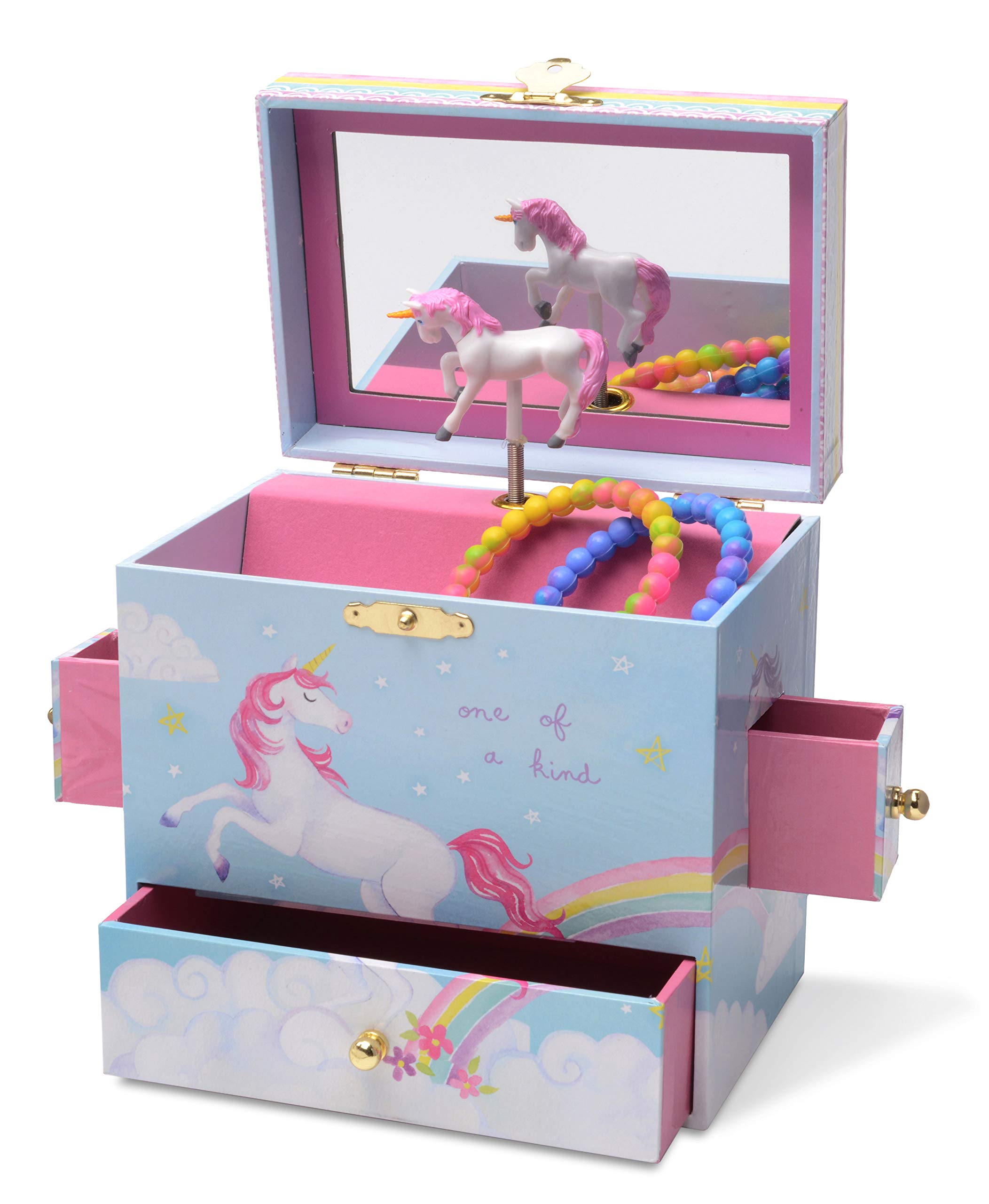 JewelKeeper Musical Jewelry Box with 3 Drawers, Rainbow Unicorn Design