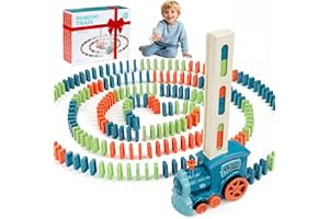 JGLXF Kids Games Domino Train Toys, 200PCS Automatic Stacking Creative Game 3+ Year Old - Stem Montessori Toy for Boys 4-6 - Christmas Birthday Gifts Blue