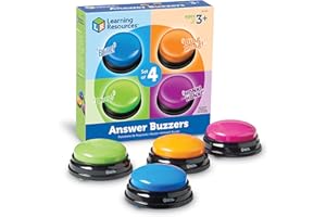 Learning Resources Answer Buzzers - Set of 4, Ages 3+, Assorted Colored Buzzers, Game Show Buzzers, Perfect for Family Game a