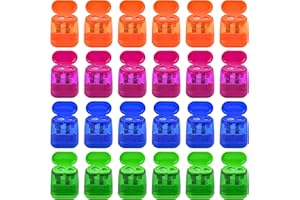 AUSTARK 24Pcs Pencil Sharpener Manual, Assorted Color Small Dual Hole Pencil Sharpeners Bulk with Lid for School Office Home (Geometry-24)