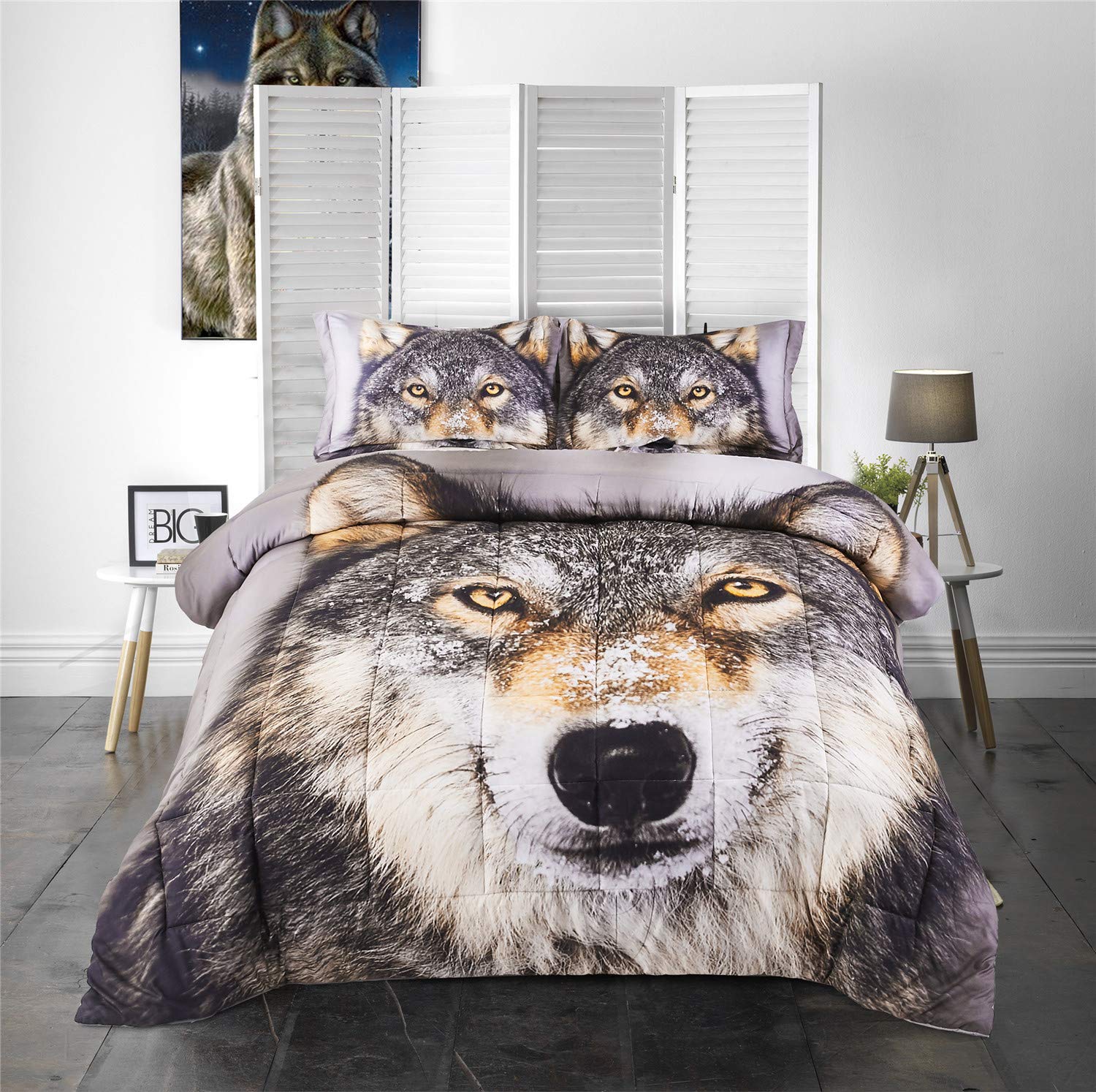 Flat Sheet Fitted Sheet And 2 Pillow Cases For Kids White Wolf
