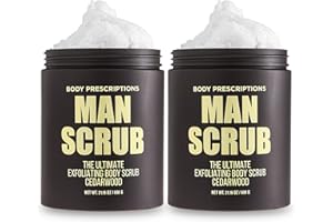 Body Prescriptions Men’s Exfoliating Body Scrub – Ultimate Skin Cleansing Wash in Jar with Twist-Top Lid, For All Skin Types, 21 Ounce (Pack of 2), Cedarwood