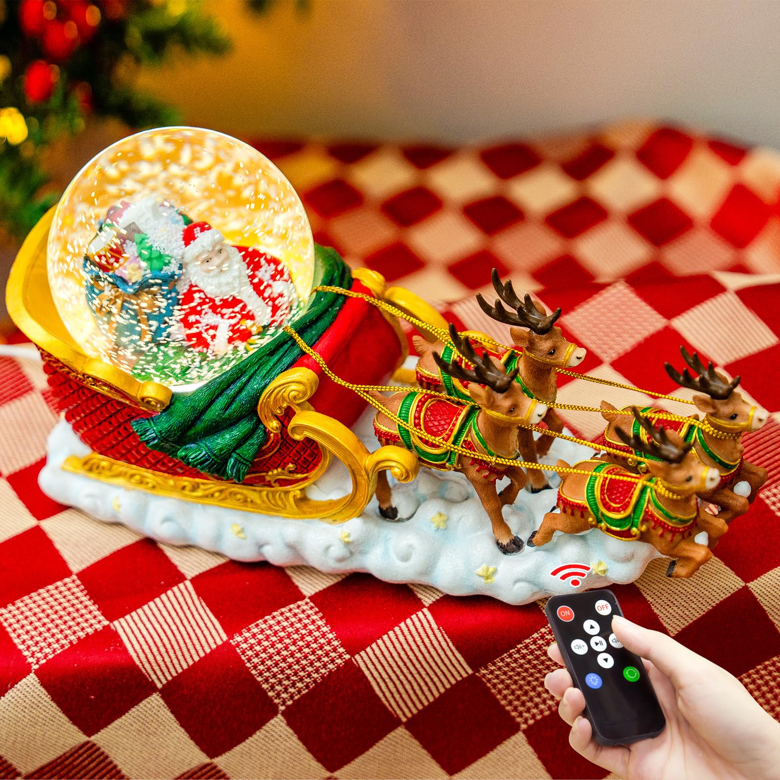 Christmas Santa Claus Reindeer Sleigh Musical Snow Globe,Automatic ...