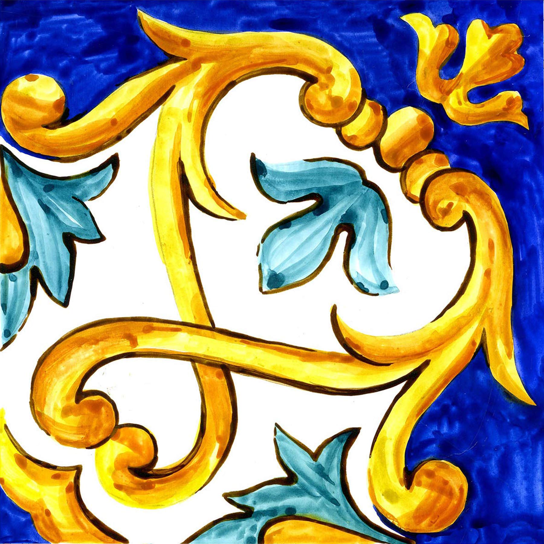 Poromoro Spanish Portuguese Azulejo Style Peel and Stick Backsplash Tile Stickers Set of 16 pcs(3.9_18)