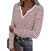 Zeagoo Womens Long Sleeve Shirts V-Neck Rib Knit Slim Fit Tops Casual Stretch Basic Tee Going Out Top Fall Fashion 2025
