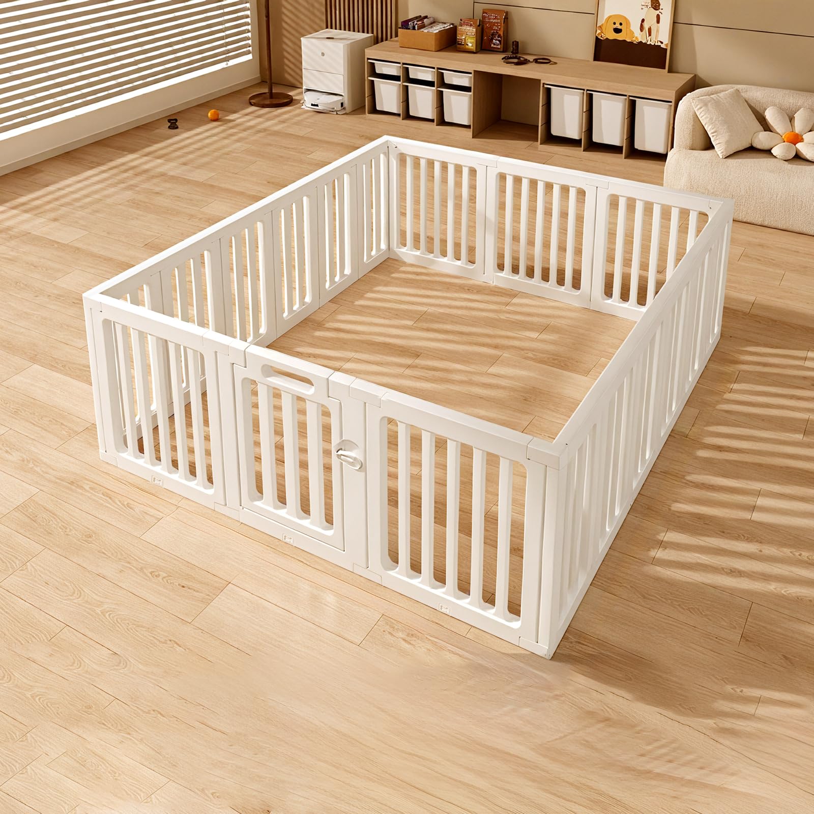 UBRAVOO ベビーサークル ベビーゲート ベビーフェンス 変形フェンス ペット用可能 ドアロック付き 安全設計 滑り止め 赤ちゃん 子供用 室内遊具 組立簡単 出産祝い HDPE製 (ホワイト, 柵)商品画像