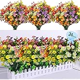 Tinsow Plastic Flowers Outdoor Flowers Silk Flowers Greenery Fake Faux Florals for Wedding Home Decor Window Box Garden Patio Hanging Planter (24, Multiple)