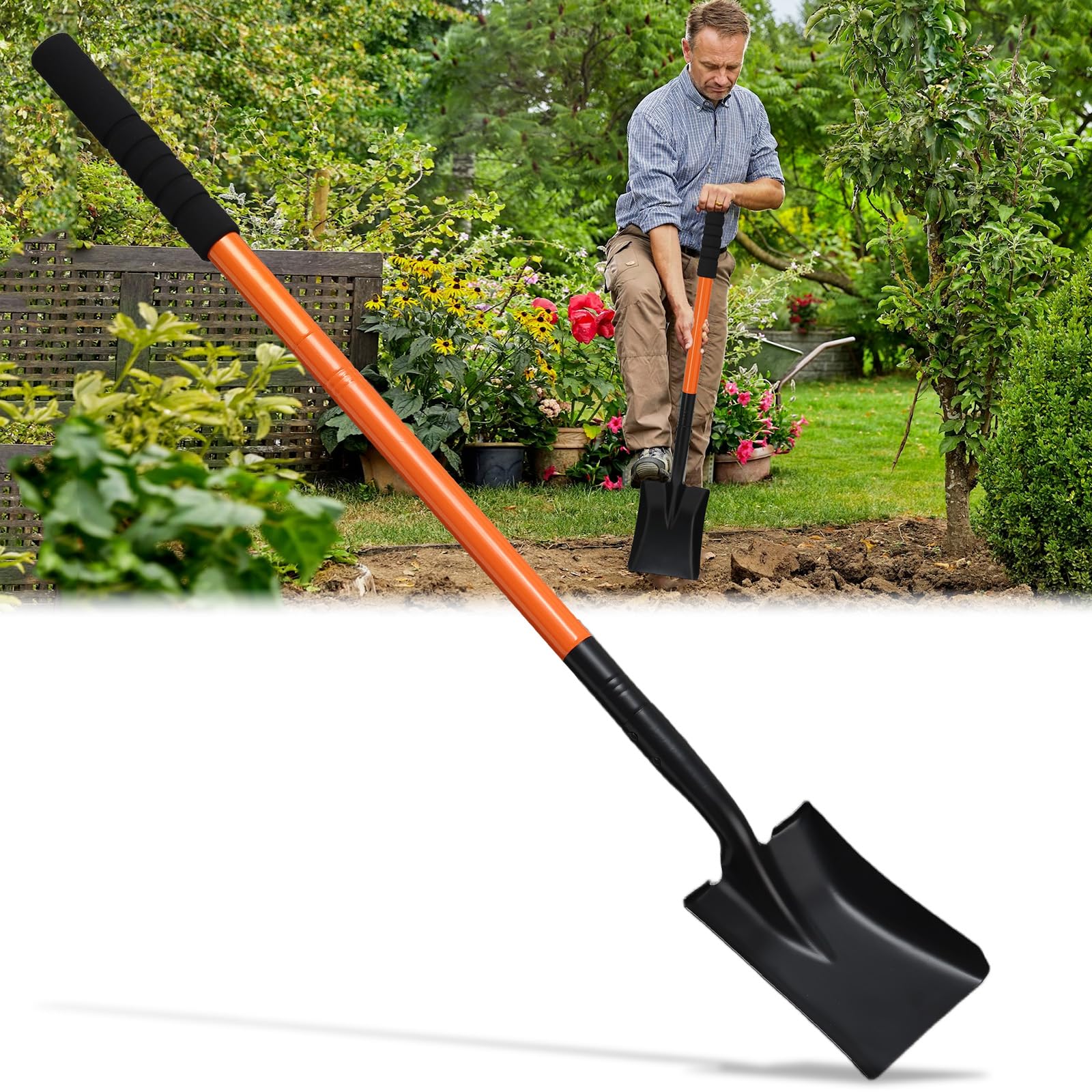 Photo 1 of Shovel, Garden Shovels for Digging, Small Spade Square Trench Shovel with 43.3" Metal Handle,Mini Transfer Small Flat Shovels for Gardening,Planting,Digging,Landscaping,Camping,Kids Sand Beach Shovels