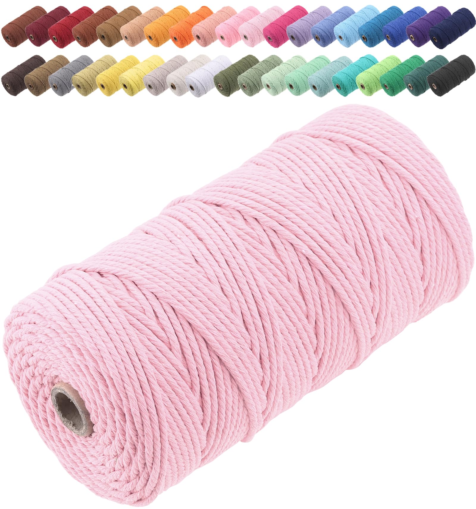 GOHOF Macrame Cord 3mm x 150m Premium Cotton Macrame Rope, 4 Strand Twisted Soft Cotton Cord, One of The Most Perfect Materials for Macrame Art, Cotton String Without Chemicals (Light Pink) — image 1