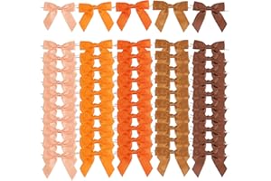 AIMUDI 5 Colors Orange Fall Bows 3.5" Premade Burnt Orange Satin Ribbon Bows for Thanksgiving Decor Pre-Tied Terracotta Treat Bows for Halloween, Wedding, Bridal Shower, Autumn Decor - 50 Counts