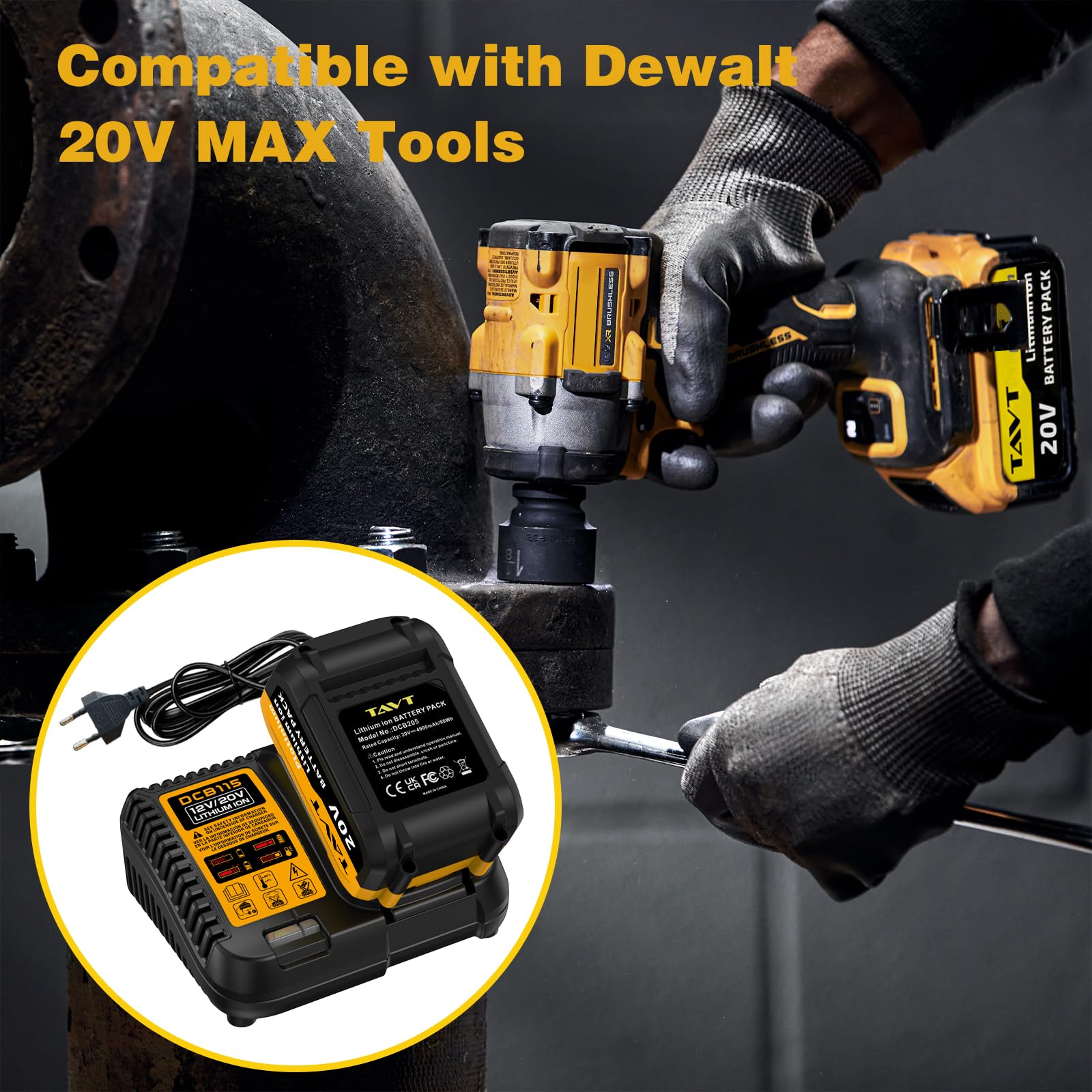 TAVT 2Pcs 20V Li-Ion Akku und Ladegerät kompatibel mit Dewalt 20 Volt XR Maschinen 2