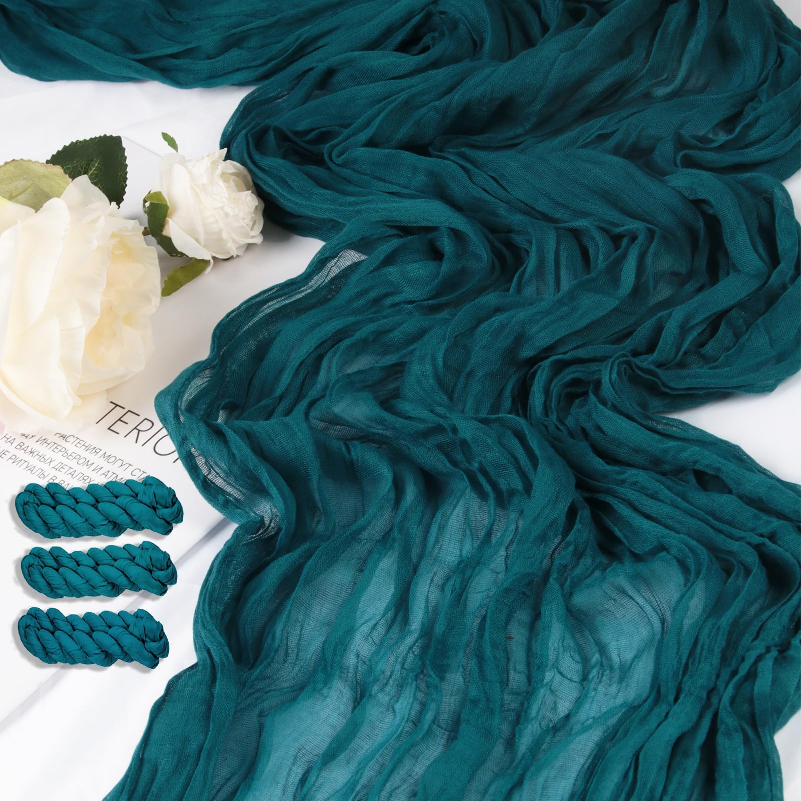 Photo 1 of 3 Pack 160 inch Teal Blue Cheesecloth Table Runner-13.3ft Long Teal Gauze Table Runner Sheer Cheese Cloth Runner-Rustic Turquoise Runner for Wedding Reception, Bridal Baby Shower Birthday Decorations
