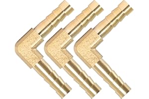 SCTIHWELIRE Brass Hose Barb,90-deg L Right Angle Elbow Hose Barb Fitting 3/16" Barb Splicer Mender，Air hose repair kit for Pipe line Fuel Air Oil (3/16 3Pcs)