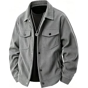 Men's Corduroy Shirt Jacket Retro Western Button Down Shacket, Flap Pockets
