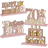 Yatufom 4 Pieces 70th Birthday Decorations Wooden Vintage 1956 Table Centerpieces for Women, Pink Rose Gold Cheers to 70 Years Table Sign Party Supplies, Hello 70 Years Old Bday Table Decor