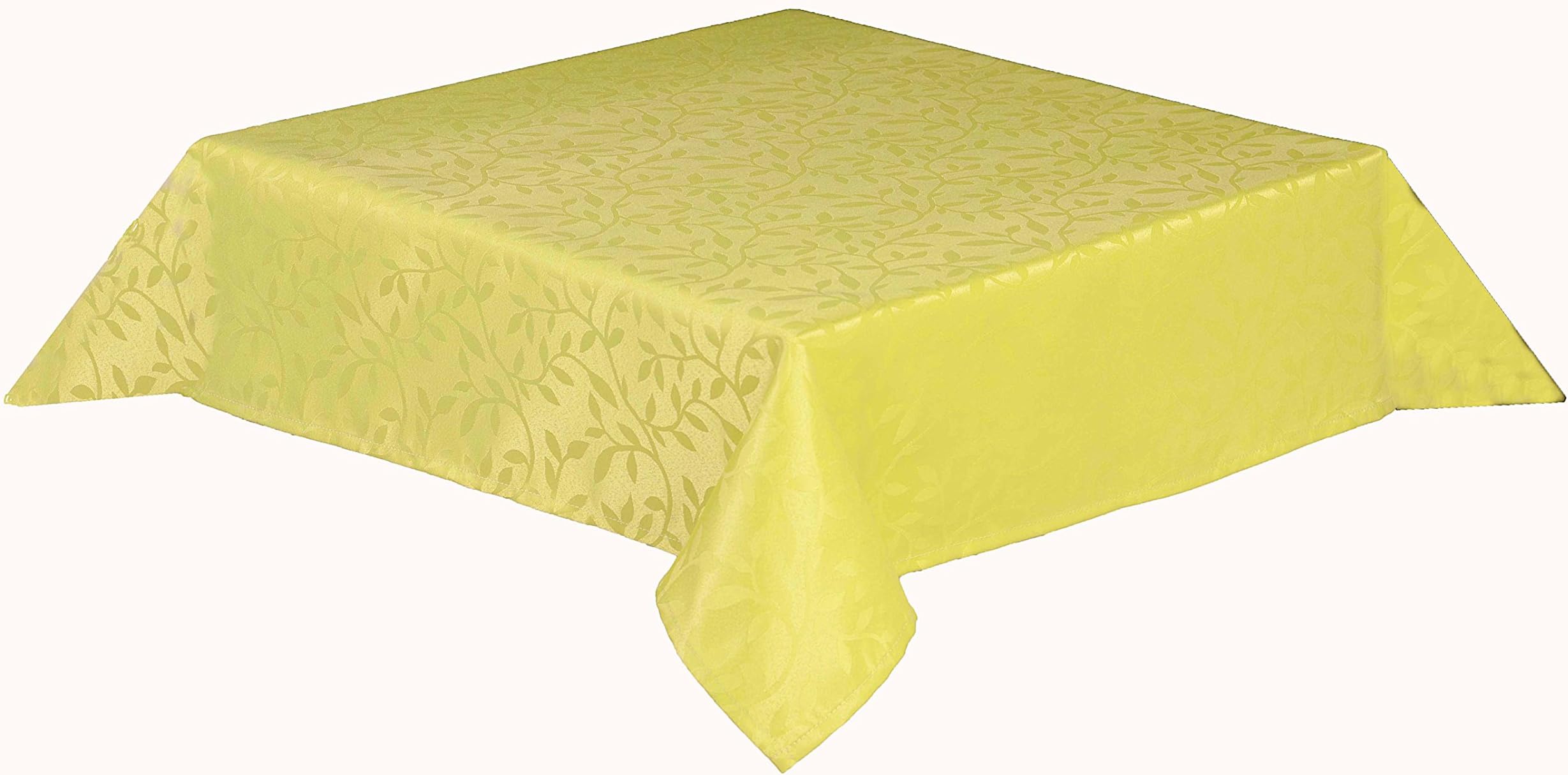 35 inch square (89cm) Polyester tablecloth with self coloured jaquard leaf vine design (LIME GREEN 30570)