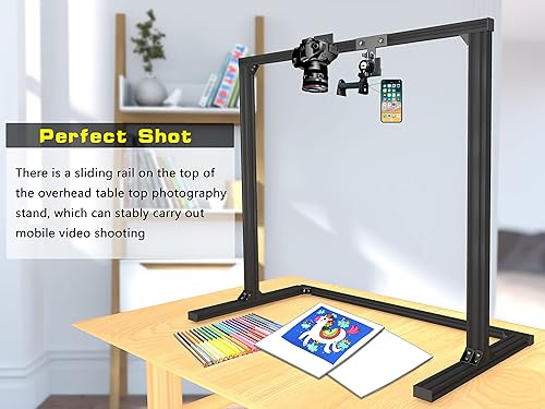 Overhead Camera Mount Stand with Slide Rail, Professional Metal