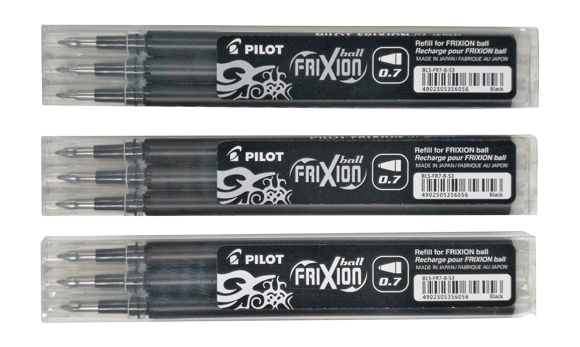 Frixion Erasable Pens, Bundle of 9 Refill Black Gel Ink Fine Point 07