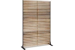 YESUNEED Metal Privacy Screen Outdoor Privacy Screen 72"H×47"W, Freestanding Decorative Privacy Screen for Balcony Patio Lawn Garden, Privacy Fence Privacy Panel-Wooden color