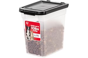 IRIS USA, INC. IRIS USA Airtight Dog Food Storage Container, WeatherPro, Up to 10 lbs, For Dog Cat Bird and Other Pet Food Storage Bin, Keep Fresh, Translucent Body, Made in USA, Clear/Black