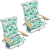 Tommy Bahama 2-Pack 5-Position Classic Lay Flat Backpack Beach Chair with Cooler and Cup Holder, Portable Folding Beach Chair for Tanning, Tropical Leaves