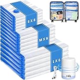 Eunhdet 15 Pack Travel Vacuum Storage Bags with USB Electric Pump, Combo Space Saver Vacuum Seal Bags for Clothing Travel Vaccine Sealed Storage Bag for Comforters Blankets Clothes Suitcase, Clear