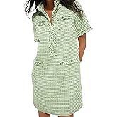 COZYPOIN Womens Tweed Mini Dress Elegant V Neck Short Sleeve Business Shift Dresses for Work Casual 2026 Fashion