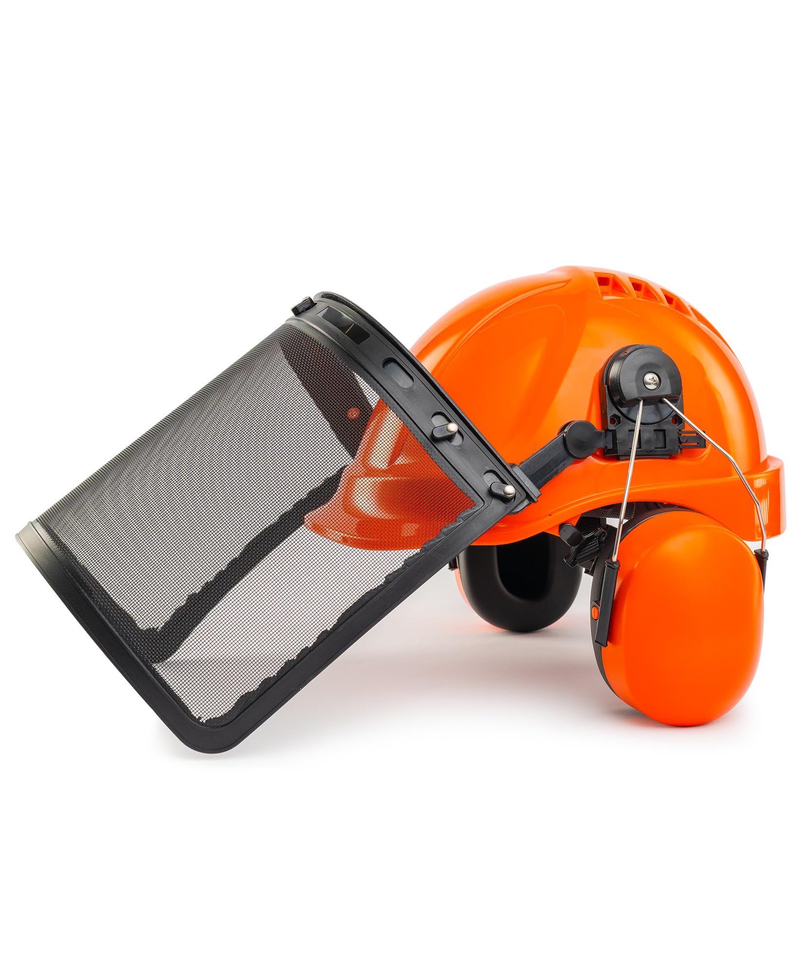 Photo 1 of LANON Industrial Forestry Safety Helmet Protection System, ANSI Approved Chainsaw Hard Hats with Adjustable Ear Muffs & Face Shield Visor, 6 Point Adjustable Ratchet Suspension, Class C, Orange