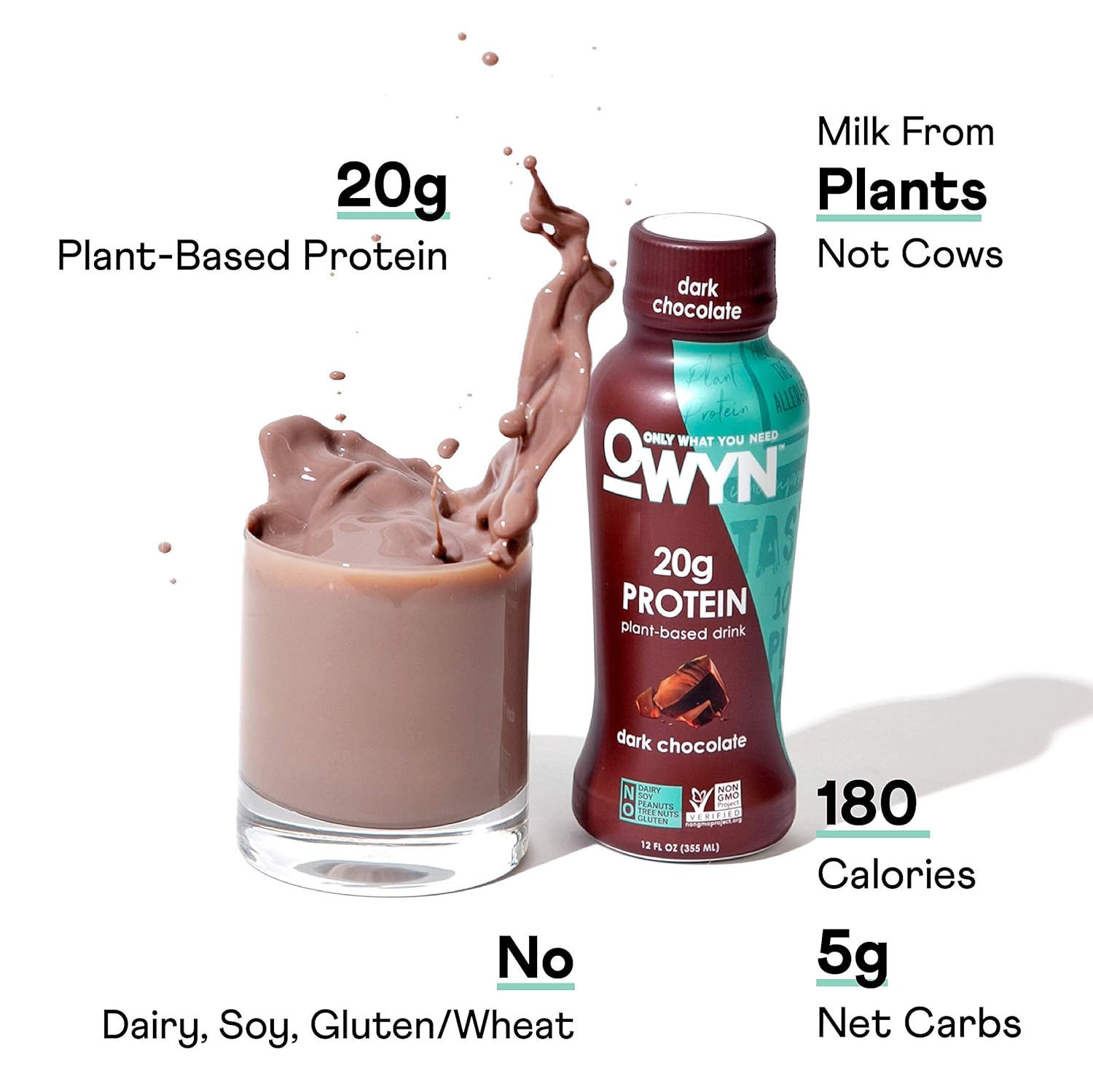 OWYN - 100% Vegan Protein Shakes | Dark Chocolate, 12 Fl Oz (Pack of 12) | Dairy-Free, Gluten-Free, Soy-Free, Tree Nut-Free, Egg-Free, Allergy-Free, Plant-Based : Grocery & Gourmet Food