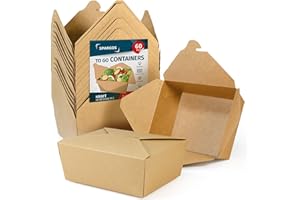 SPARGOS Chinese Takeout Storage Containers (60 Pack) 45oz - Kraft Brown Cardboard Paper Togo - Take Out Boxes -Biodegradable Eco To Go Food For Restaurants Catering Party