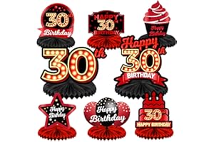 COOSOAR Happy 30th Birthday Red and Black Table Honeycomb Centerpieces Balloons Theme Decor Table Decorations Table Toppers for Girls Women Princess 30 Years Old Birthday Party Bday Supplies Background Gold